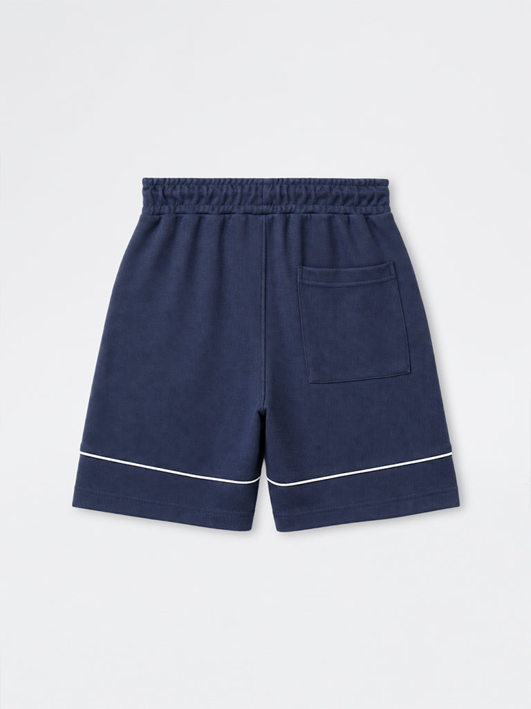 Nuoflexx Dark Blue Textured Relaxed-Fit Mid-Rise Shorts