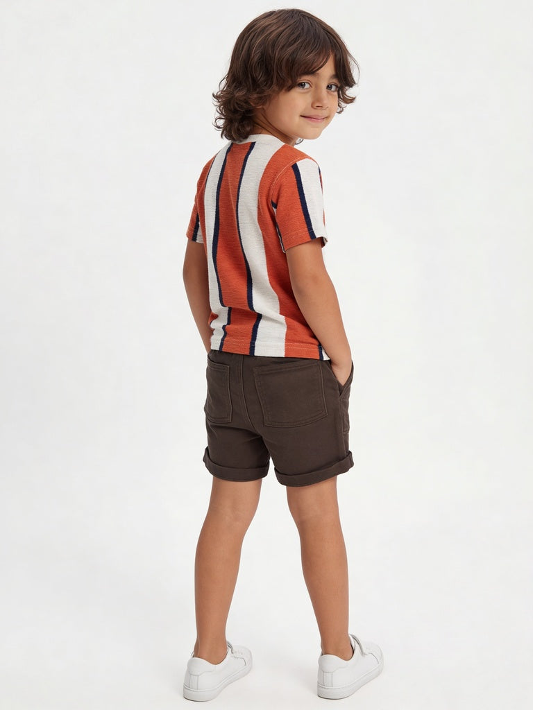 HOP Kids Boys Dusty Orange Striped T-Shirt