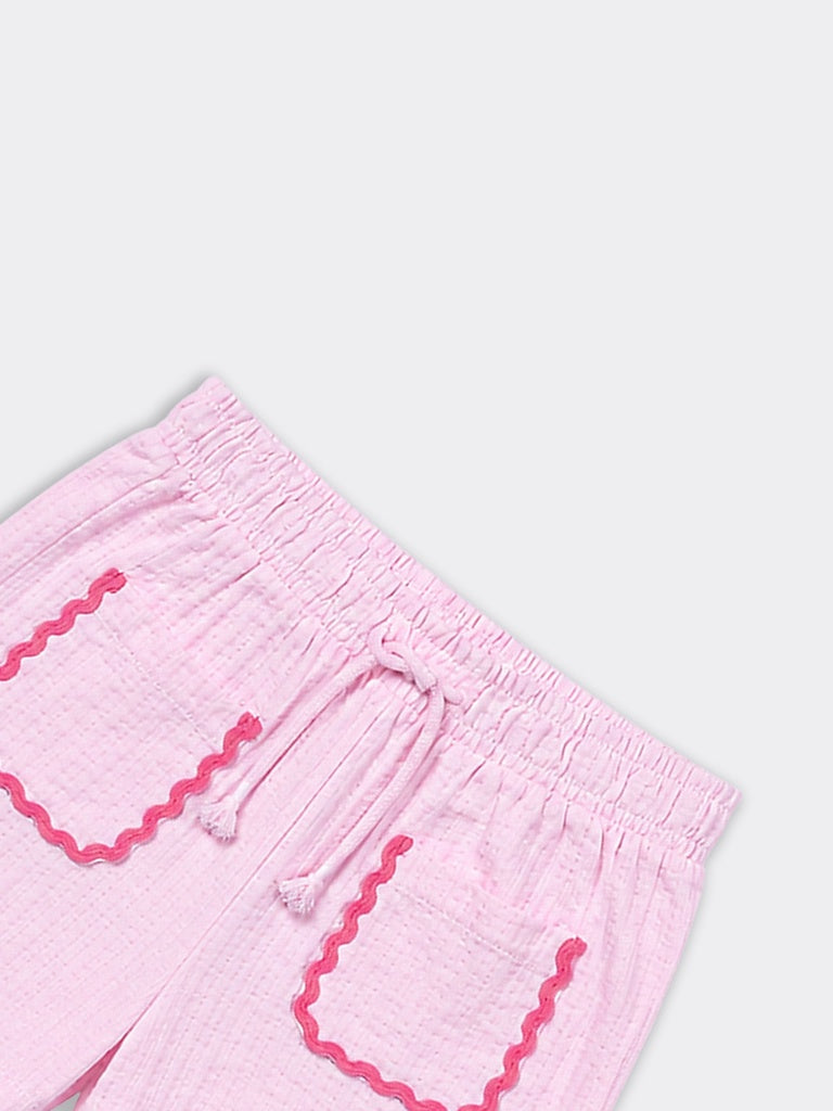 HOP Kids Girls Light Pink Rickrack Trim Cotton Shorts