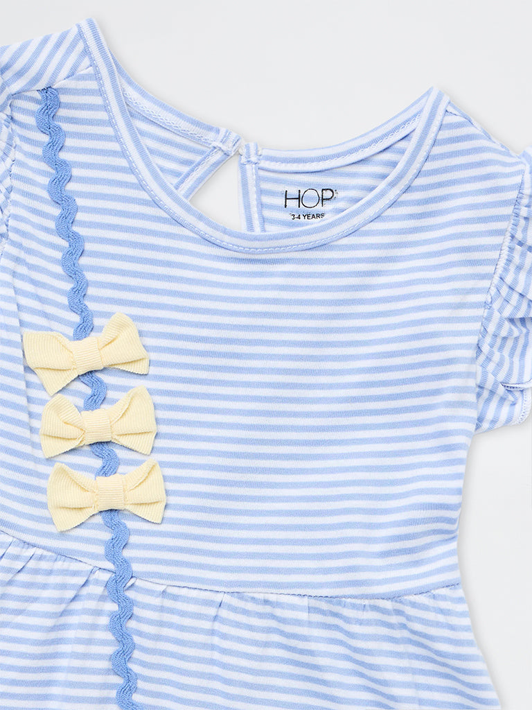 HOP Kids Girls Blue Striped Sling-Bag Detail Cotton A-Line Dress