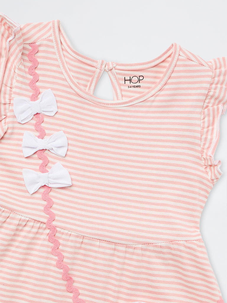 HOP Kids Girls Pink Striped Sling-Bag Detail Cotton A-Line Dress