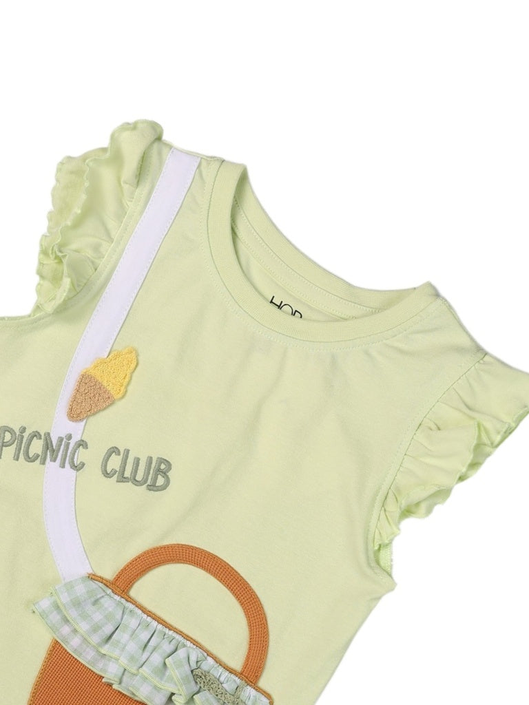 HOP Kids Girls Lime Green Embroidered Cotton T-Shirt