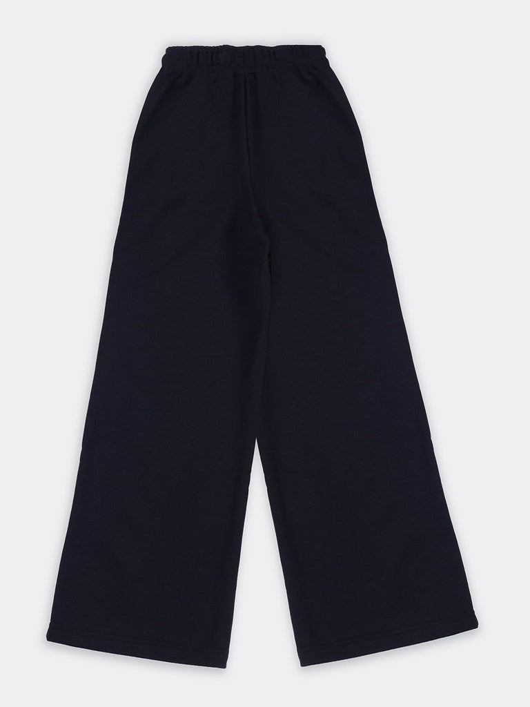 Girls Black Piping Detail Wide-Leg Cotton-Blend Track Pants
