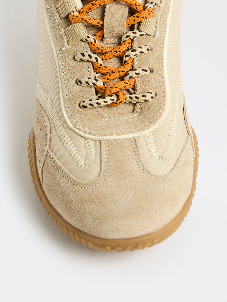 LUNA BLU Light Beige Suede Lace-Up Sneakers