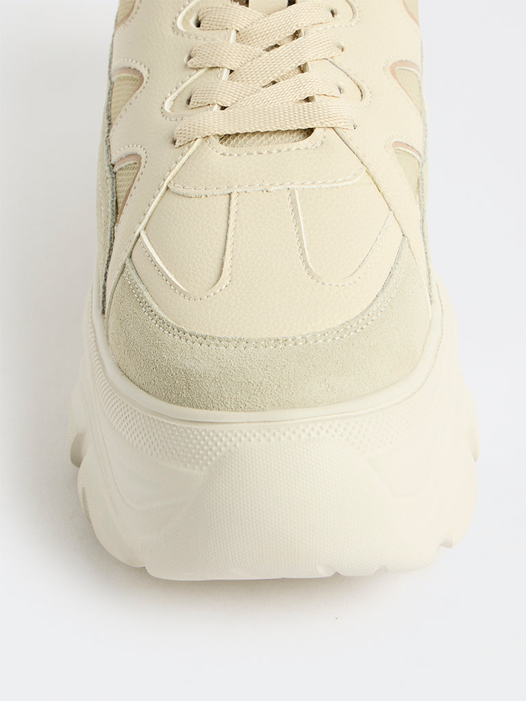 LUNA BLU Off-White Lace-Up Chunky Sneakers