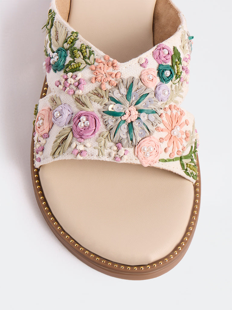 LUNA BLU Lilac Floral Embroidered Slides