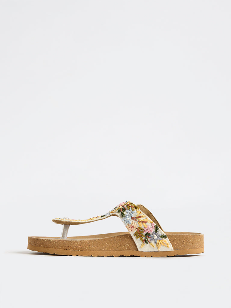 LUNA BLU Multicolour Floral Embroidered Thong-Strap Sandals
