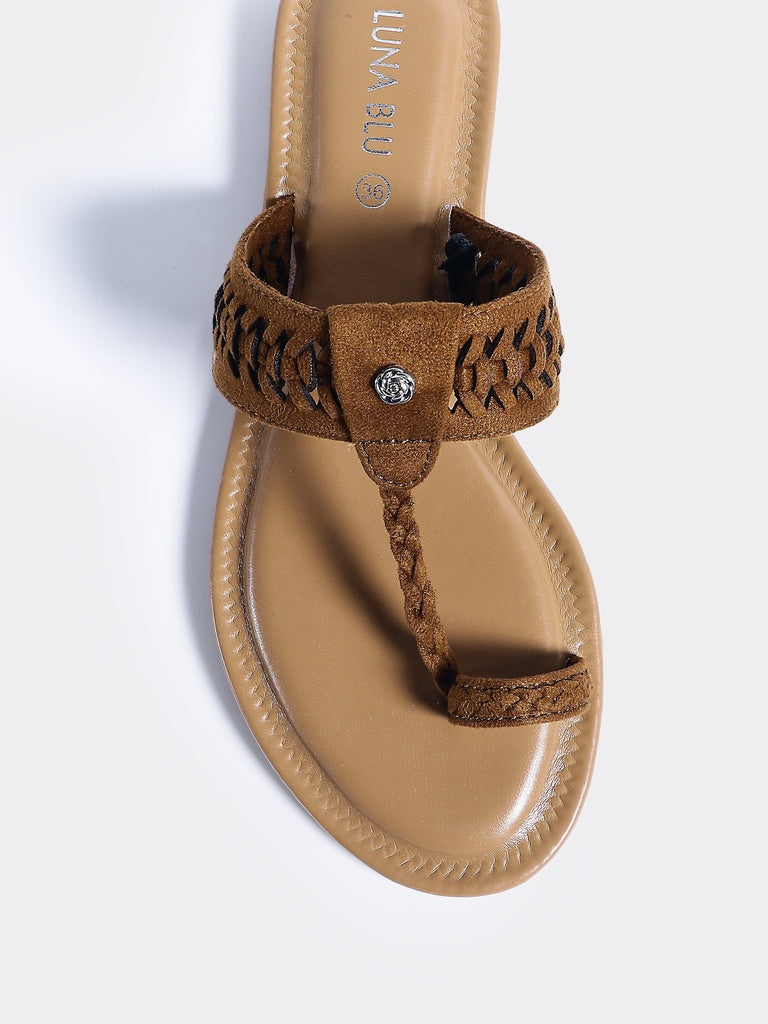 LUNA BLU Tan Braided Kolhapuri Sandals