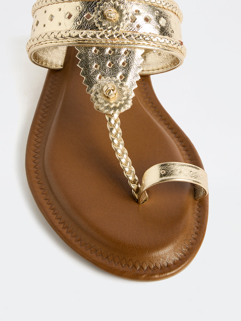 LUNA BLU Gold Kolhapuri Sandals