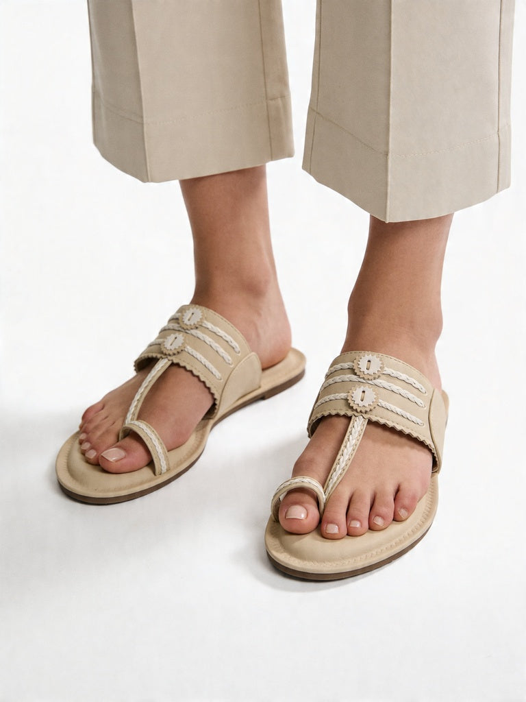 LUNA BLU Ivory Braided Strap Flat Kolhapuri Sandals