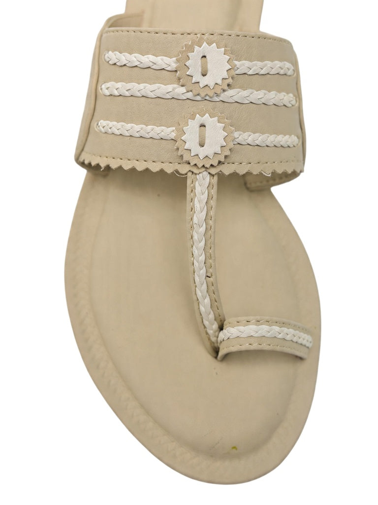 LUNA BLU Ivory Braided Strap Flat Kolhapuri Sandals