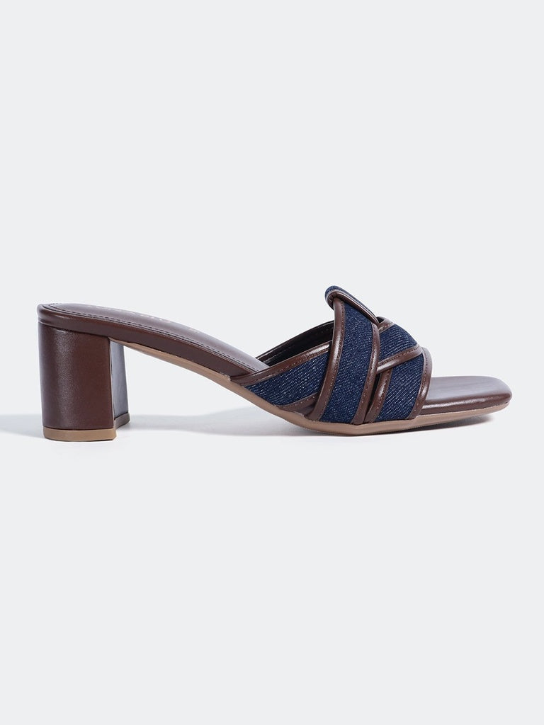LUNA BLU Dark Blue Denim Heel Mules