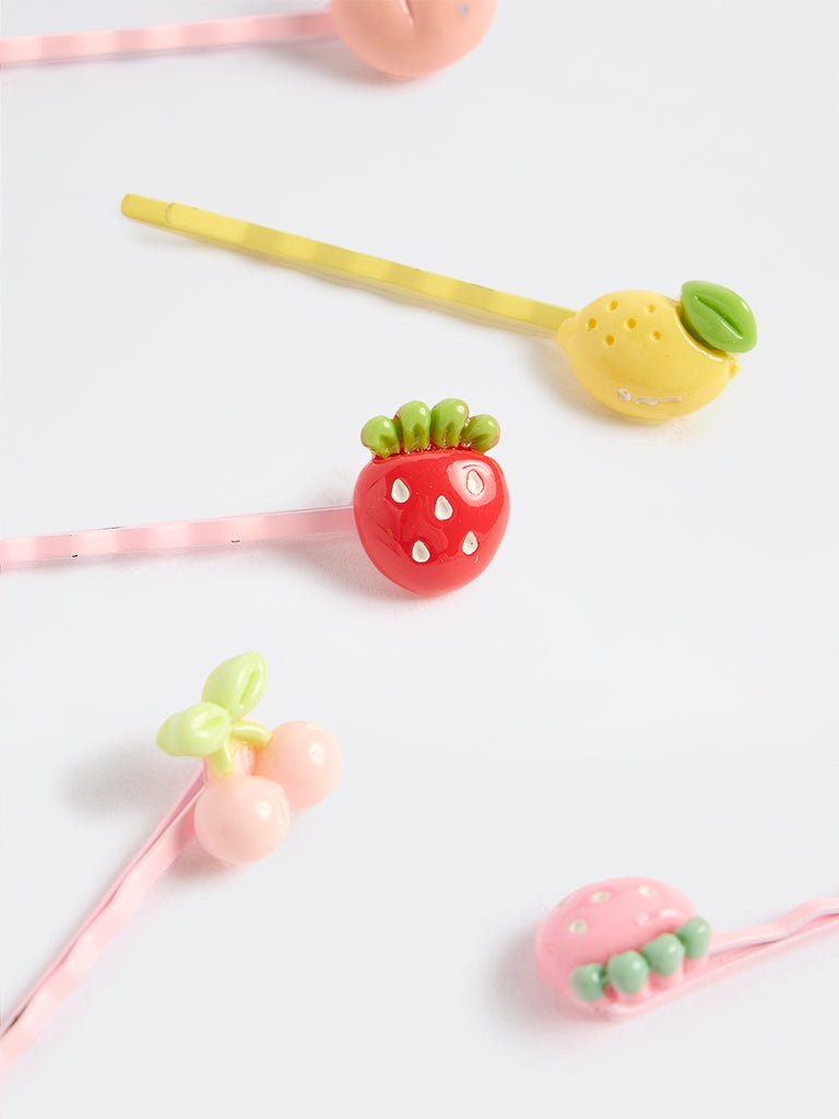 HOP Kids Girls Multi Coloured Berry Applique Bobby Pins - Pack of 5