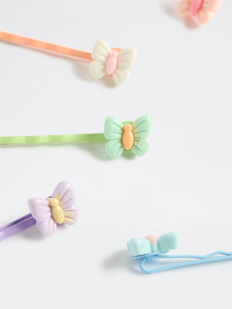 HOP Kids Girls Multi Color Butterfly Detail Bobby Pins - Pack of 5