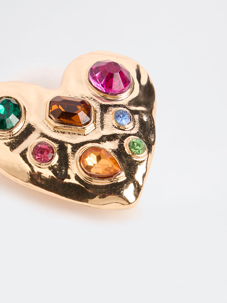 Westside Accessories Gold Embellished Heart Brooch