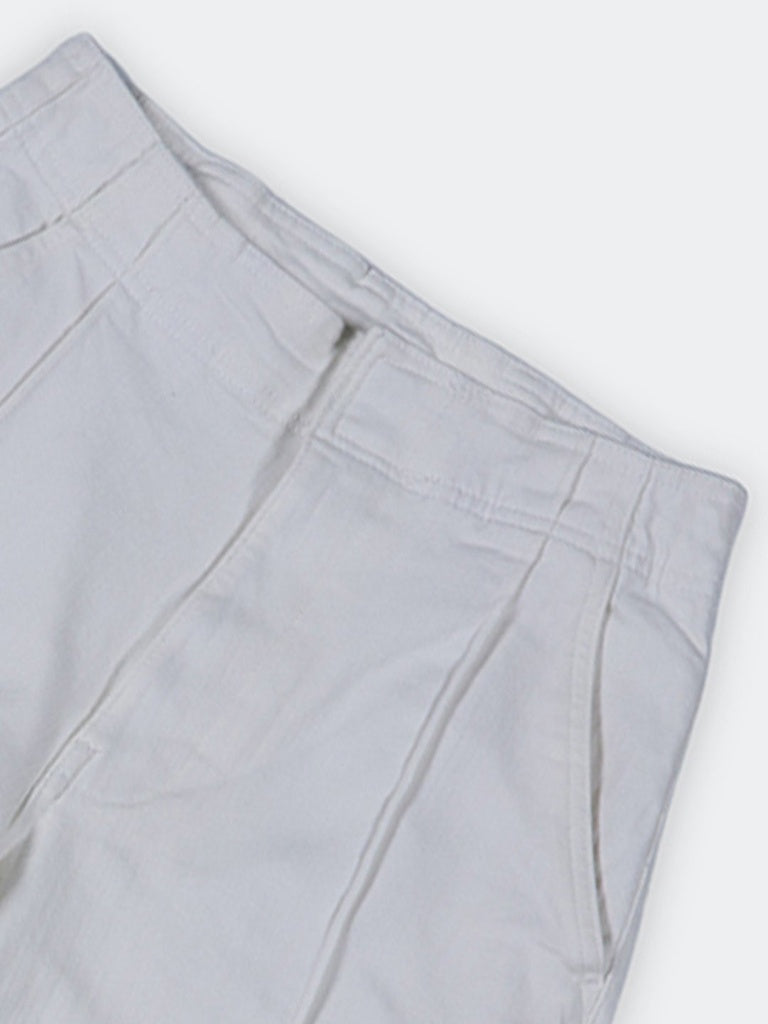 Wardrobe White Solid High-Rise Cotton-Blend Trousers