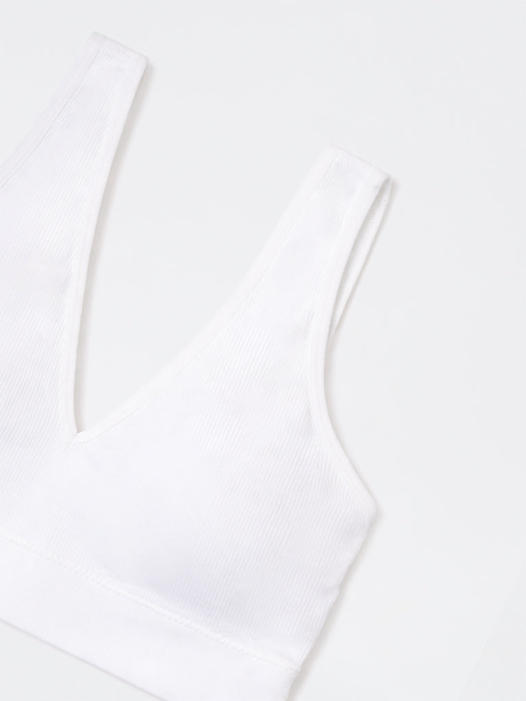 Superstar White Ribbed Padded Bra