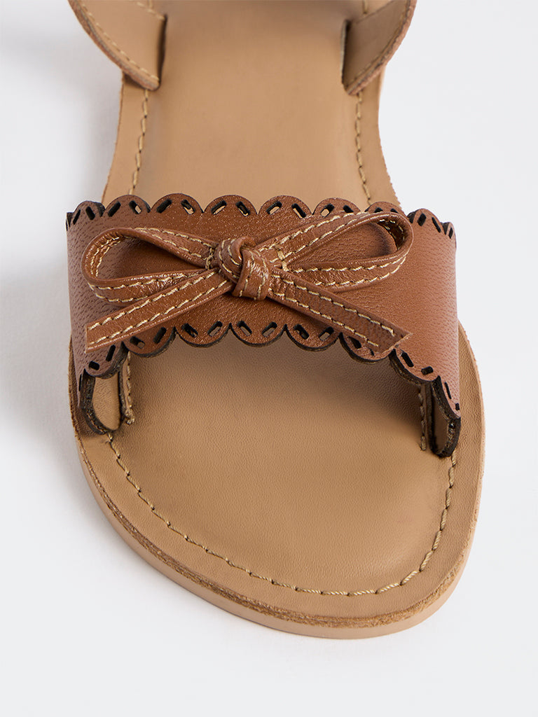 Yellow Tan Bow-Detail Sandals