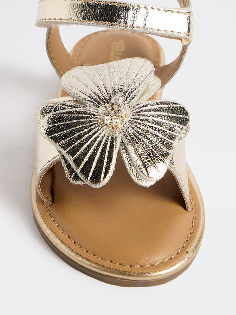 Yellow Gold Floral Applique Sandals