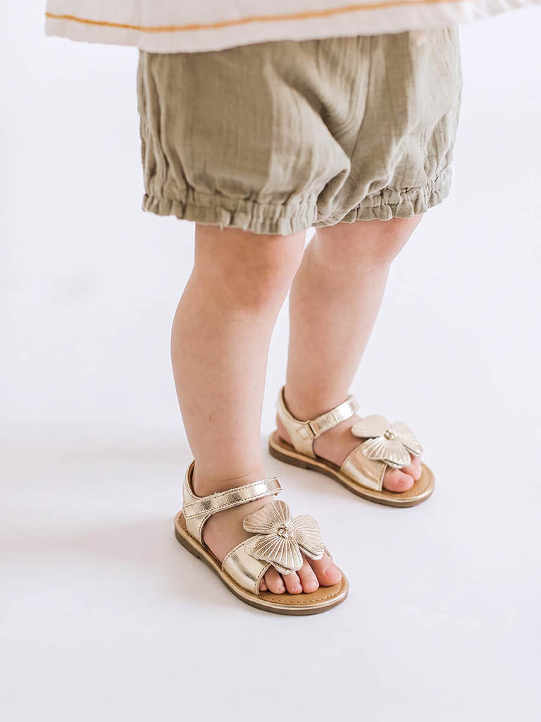 Yellow Gold Floral Applique Sandals