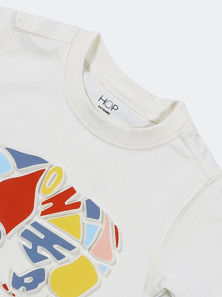 HOP Kids Boys Off-White Rhino Printed Cotton T-Shirt