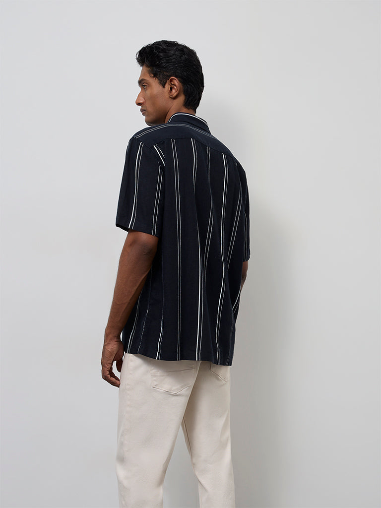 Ascot Navy Striped Relaxed-Fit Shirt