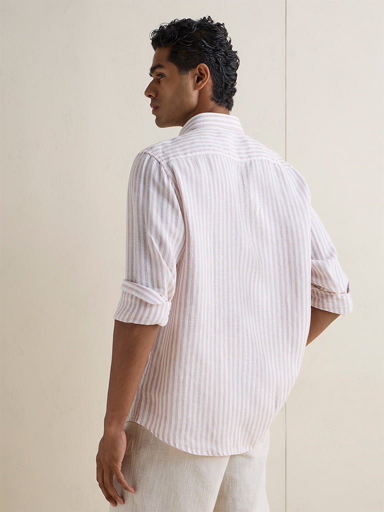 Ascot Mauve Stripe Printed Relaxed-Fit Linen Shirt