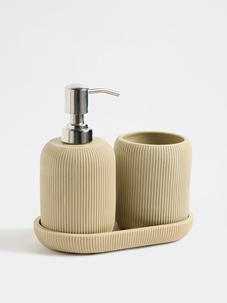 Westside Home Beige Ribbed-Textured Bathroom Accessory Set