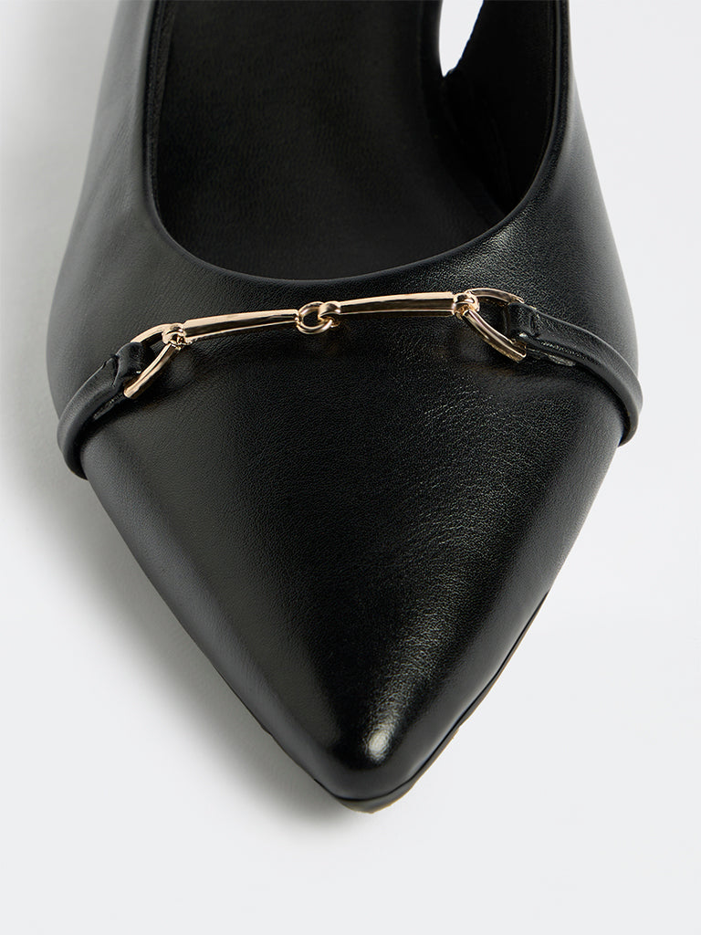 LUNA BLU Black Metal Detail Slingback Shoes