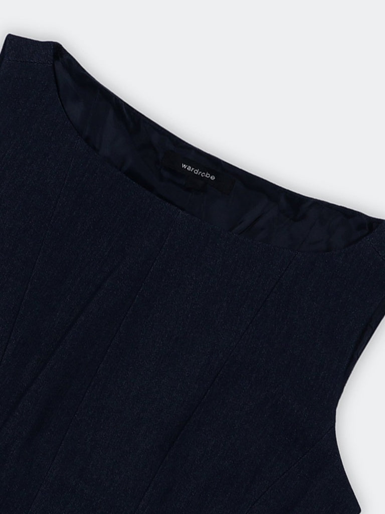Wardrobe Navy Denim Peplum Top