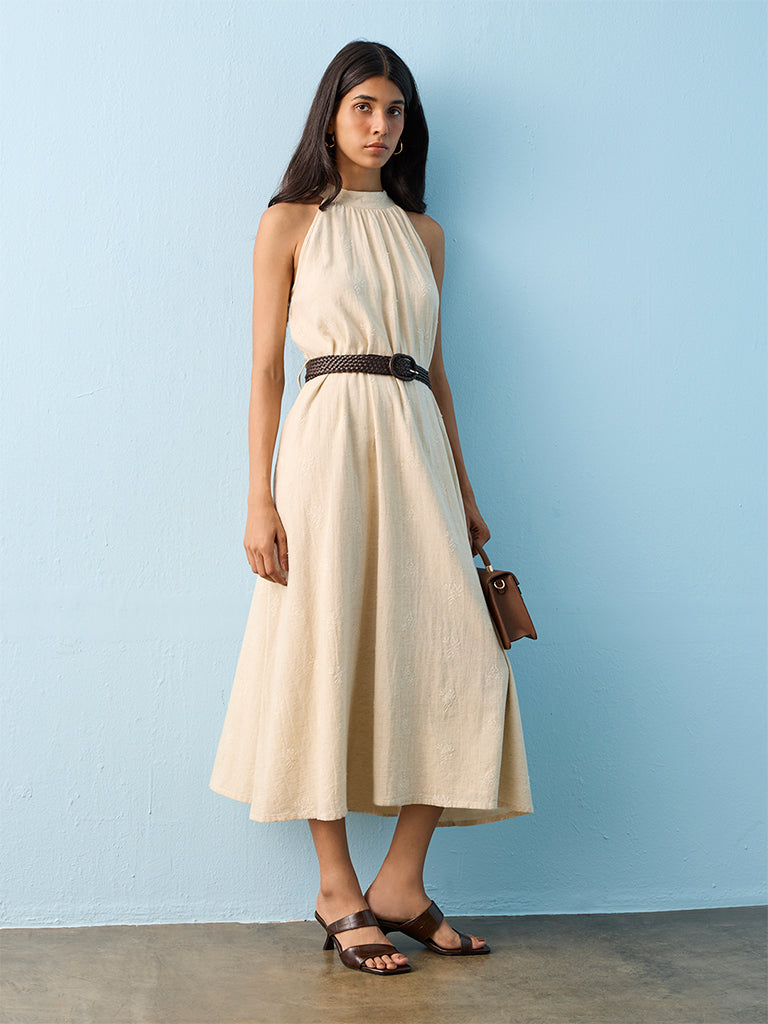 Buy LOV Light Beige Botanical Embroidered A-Line Dress from Westside Buy LOV Light Beige Botanical Embroidered A-Line Dress from Westside