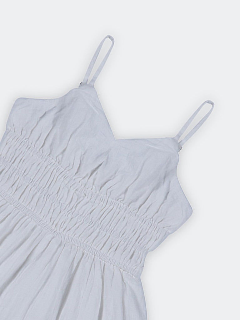 Girls White Cotton Flared Dress
