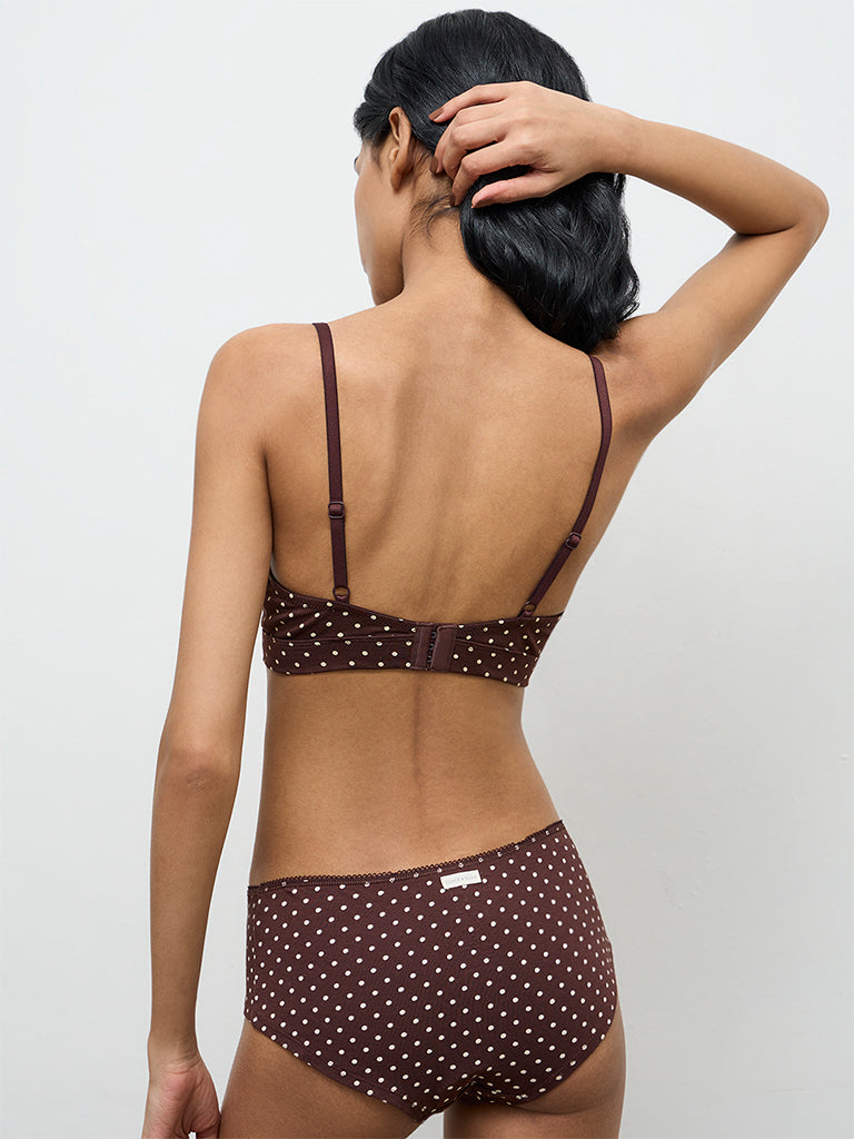 Superstar Dark Brown Polka-Dot Printed Low-Rise Cotton-Blend Briefs - Pack of 2