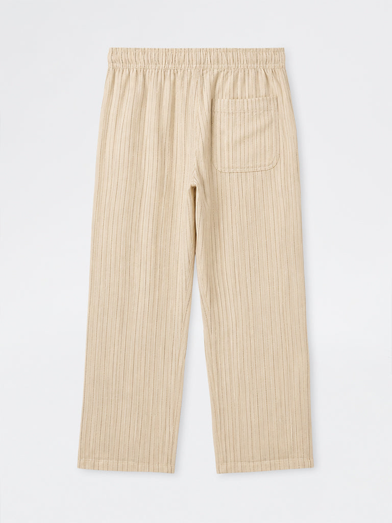 ETA Cream Striped Relaxed-Fit Mid-Rise Cotton Chinos