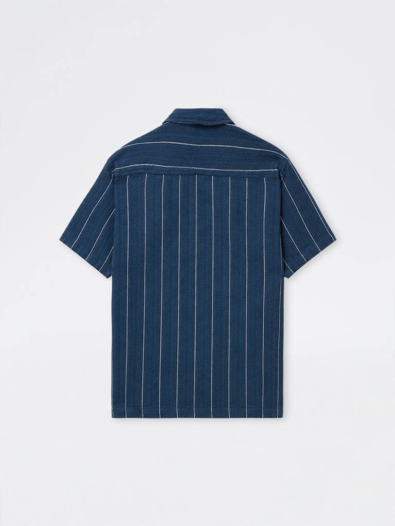 ETA Indigo Stripe Embroidered Relaxed-Fit Cotton Shirt