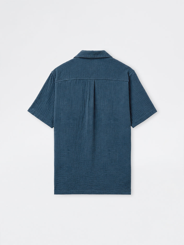ETA Indigo Crinkle-Textured Relaxed-Fit Cotton Shirt