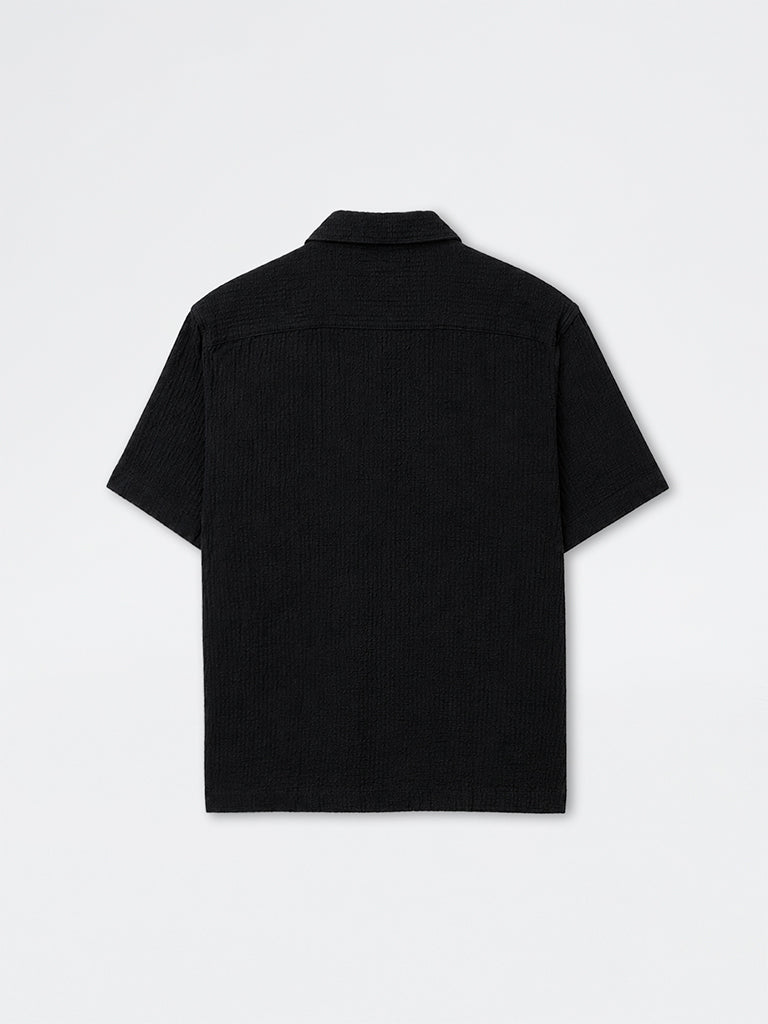ETA Black Textured Relaxed-Fit Cotton Polo T-Shirt