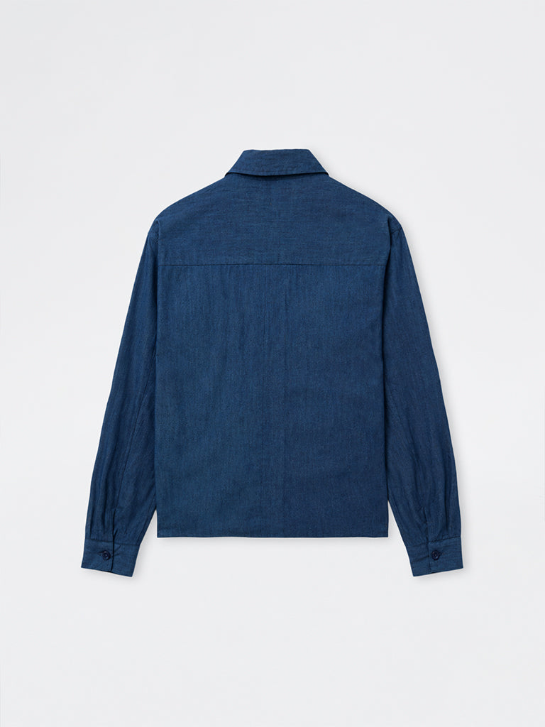 ETA Indigo Abstract Embroidered Relaxed-Fit Cotton-Blend Shirt