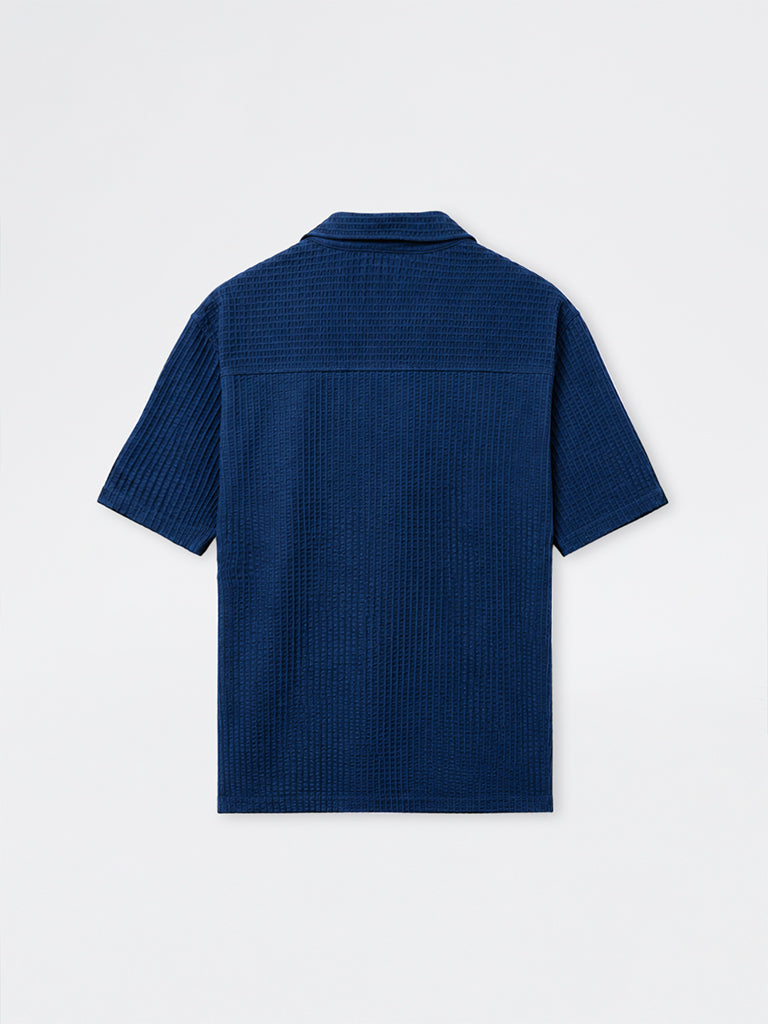 WES Casuals Teal Textured Relaxed-Fit Cotton-Blend Shirt