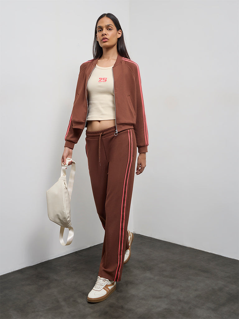 Buy Nuoflexx Brown Striped High-Rise Track Pants from Westside