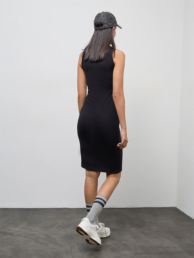 Nuoflexx Black Ribbed Quarter-Zip Bodycon Dress