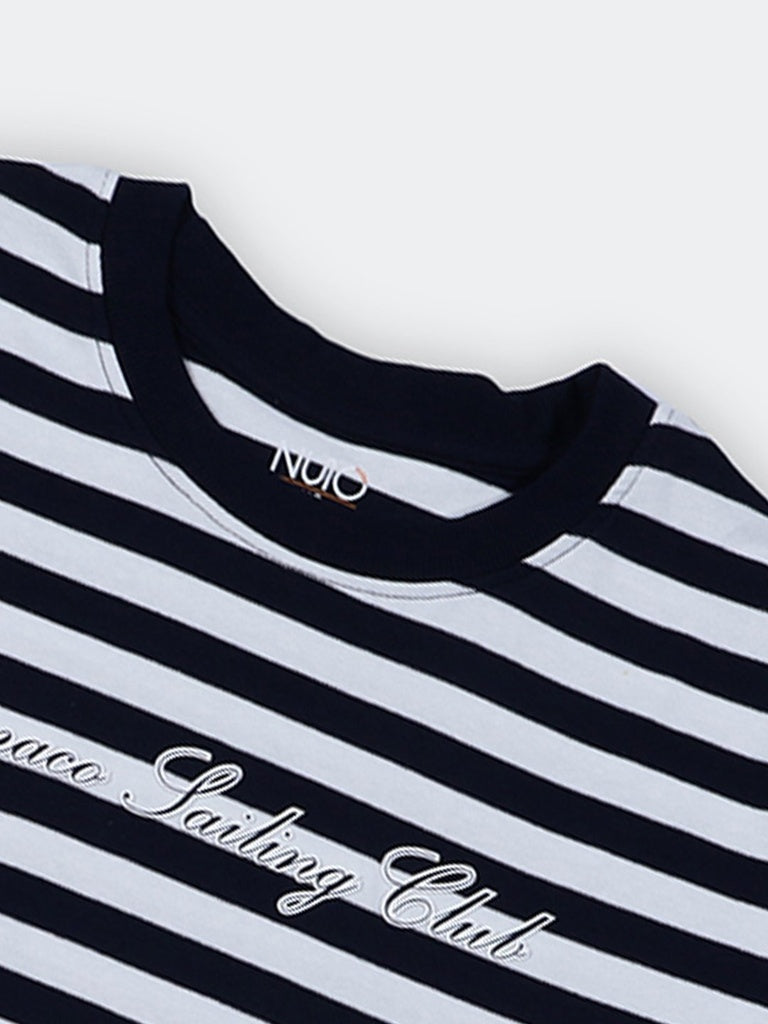 Nuoflexx Navy Striped Regular-Fit Cotton T-Shirt