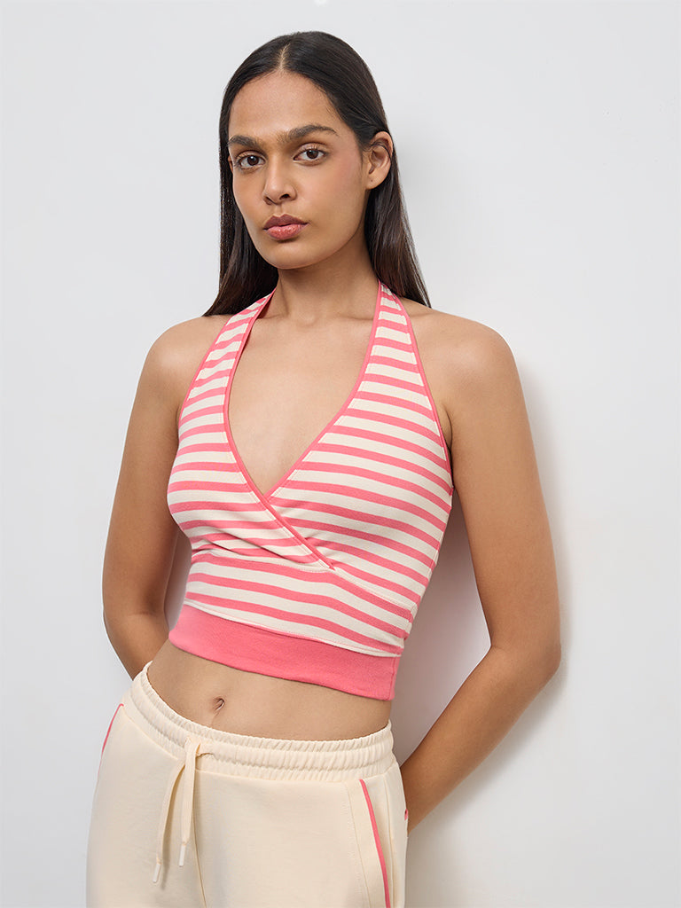 Buy Nuoflexx Pink Striped Cotton-Blend Top from Westside