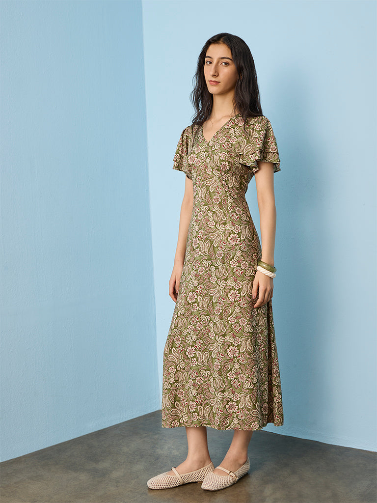 bombay paisley green dress Buy Bombay Paisley Green Floral Pattern Cotton A-Line Dress from Westside