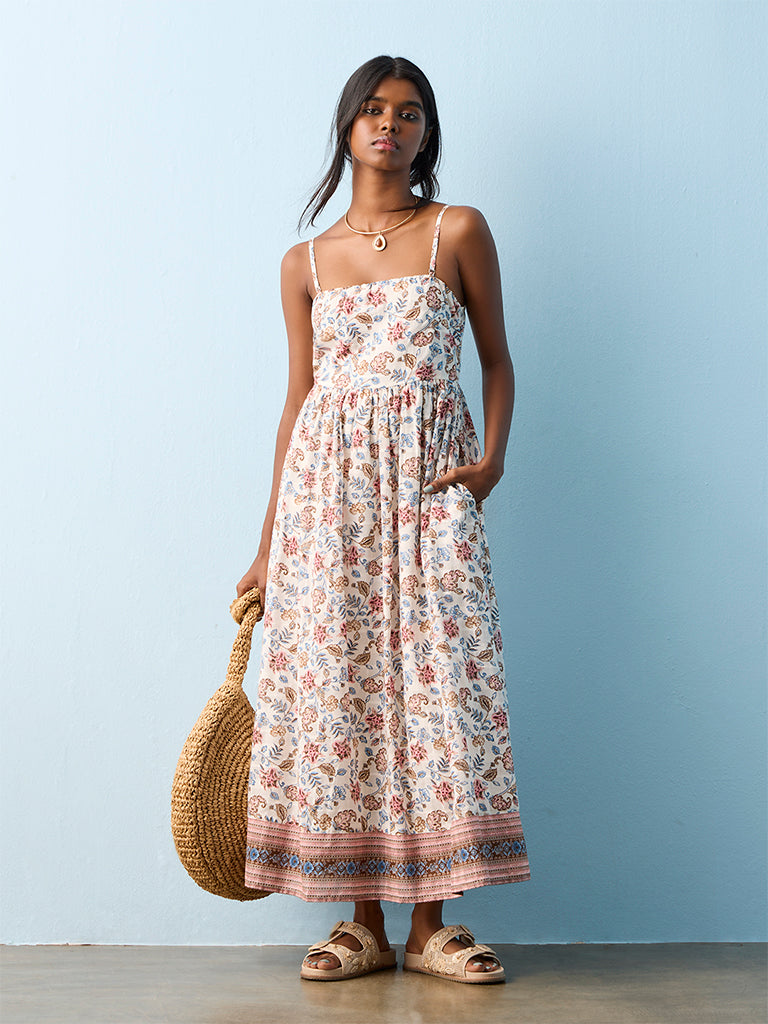 a line cotton dress Buy Bombay Paisley Multicolour Botanical Pattern A-Line Cotton Dress from Westside