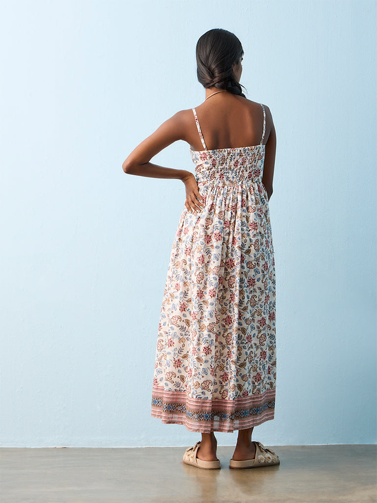 Bombay Paisley Multicolour Botanical Pattern A-Line Cotton Dress