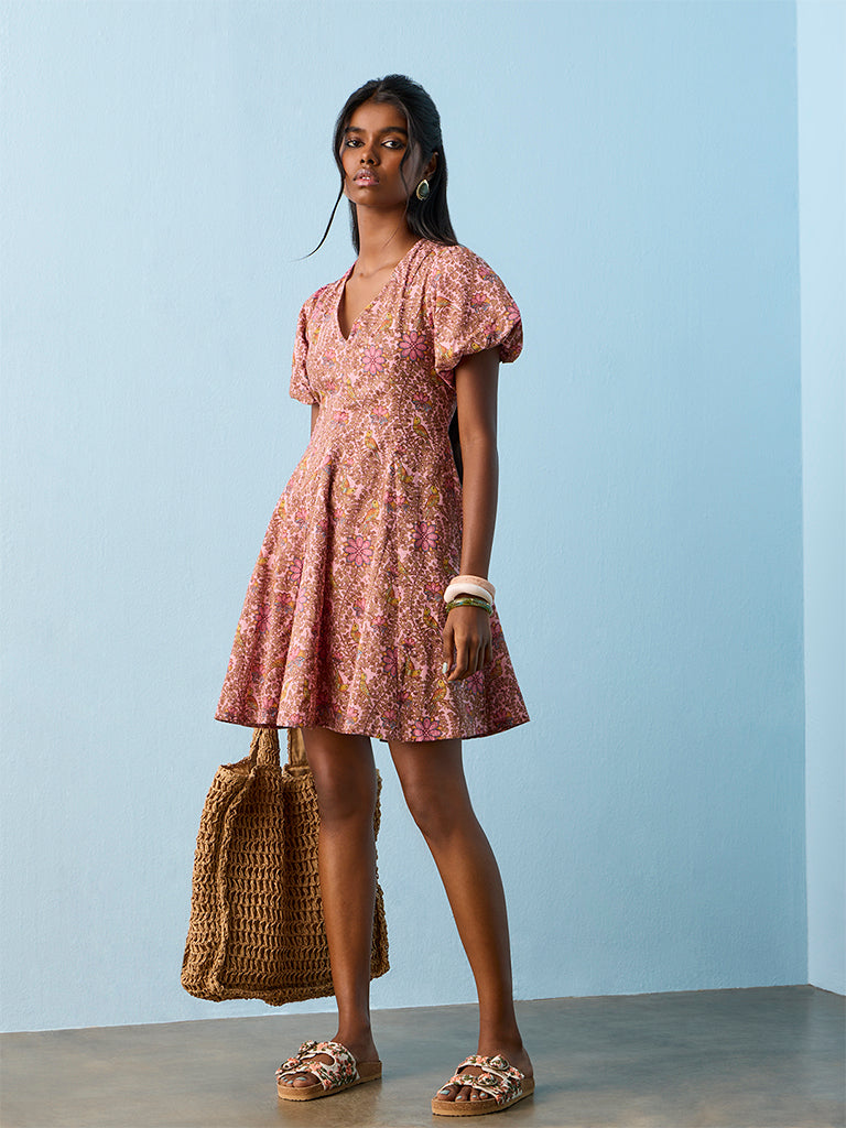 bombay paisley pink dress Buy Bombay Paisley Pink Floral Cotton A-Line Dress from Westside