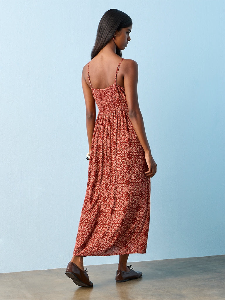 Bombay Paisley Rust Printed A-Line Maxi Dress