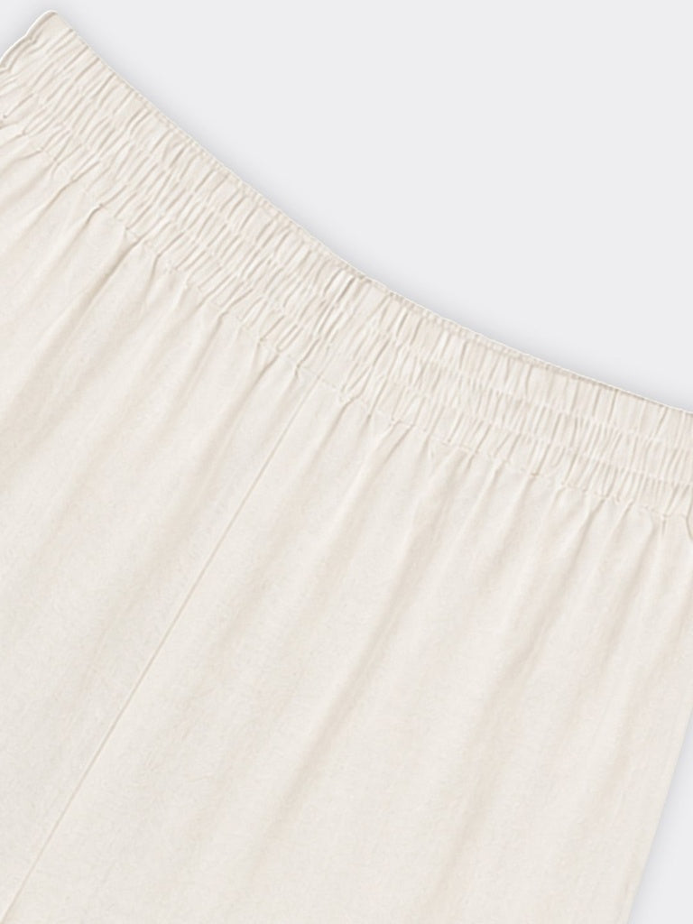 Diza Off-White Solid Cotton Pants