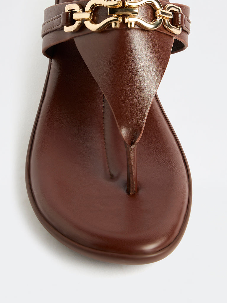 LUNA BLU Brown Thong-Strap Wedge-Heel Sandals